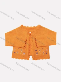 Wholesale Baby's Cute Scalloped Trim Long Sleeve Floral Embroidery One Button Sweater Cardigan, LIUHUA CLOTHING WHOLESALE