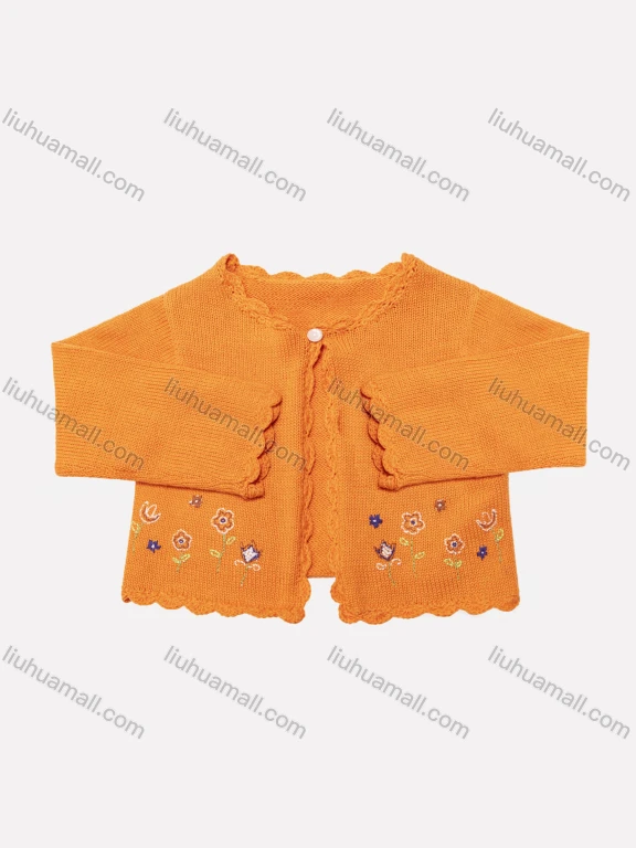 Wholesale Baby's Cute Scalloped Trim Long Sleeve Floral Embroidery One Button Sweater Cardigan