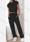 Wholesale Women's Casual Plain Cap Sleeve Crop Hoodies & Elastic Waist Pants Set - Liuhuamall