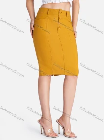 Wholesale Women's Business Pockets Plain High Waist Button Front Pencil Skirts, LIUHUA CLOTHING WHOLESALE