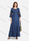 Wholesale Women's Casual Tie Front Ruffle Hem Denim Maxi Dress - Liuhuamall