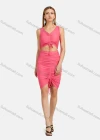 Wholesale Women's V Neck Solid Ruched Lace Up Slim Crop Top& Skirt Set - Liuhuamall