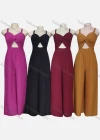 Wholesale Women's Sexy Plain Spaghetti Strap High Waist Twist Hollow Out Jumpsuit - Liuhuamall