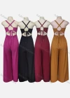 Wholesale Women's Sexy Plain Spaghetti Strap High Waist Twist Hollow Out Jumpsuit - Liuhuamall