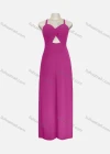 Wholesale Women's Sexy Plain Spaghetti Strap High Waist Twist Hollow Out Jumpsuit - Liuhuamall