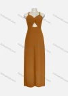 Wholesale Women's Sexy Plain Spaghetti Strap High Waist Twist Hollow Out Jumpsuit - Liuhuamall