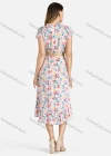 Wholesale Women's High Waist Allover Floral Print Wrap Cap Sleeve Midi Dress With Belted - Liuhuamall
