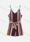 Wholesale Women's Casual Spaghetti Strap V-Neck Striped Print Button Front Belted Romper - Liuhuamall