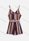 Wholesale Women's Casual Spaghetti Strap V-Neck Striped Print Button Front Belted Romper - Liuhuamall