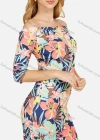 Wholesale Women's Off Shoulder Allover Floral Print 3/4 Sleeve Slim Fit Casual Maxi Dress - Liuhuamall