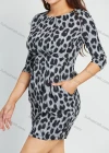 Wholesale Women's Casual Half Sleeve Leopard Print Zipper Back Round Neck Short Dress - Liuhuamall
