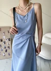Wholesale Women's Casual Plain Twist Spaghetti Straps Midi Cami Dress SN1380# - Liuhuamall