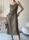 Wholesale Women's Casual Plain Twist Spaghetti Straps Midi Cami Dress SN1380# - Liuhuamall