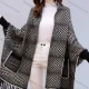 Wholesale Women's Casual Checkerboard Print Scarf Hem Pocket Cover Up Cardigan Black Clothing Wholesale Market Liuhua