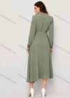 Wholesale Women's Casual Plain Collared Button Down Flap Pockets Long Sleeve Midi Shirt Dress With Belt - Liuhuamall