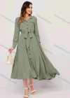Wholesale Women's Casual Plain Collared Button Down Flap Pockets Long Sleeve Midi Shirt Dress With Belt - Liuhuamall