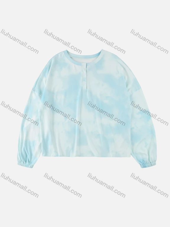 Wholesale Women's Tie Dye Button Front Long Sleeve Top & Drawstring Short Comfy Set