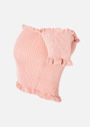 Wholesale Women's Off Shoulder Ruffle Trims Rib-Knit Crop Top - Liuhuamall