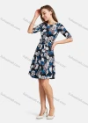 Wholesale Women's Casual Round Neck Lace Up Floral Print Short Dress - Liuhuamall
