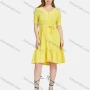 Wholesale Women's Casual Plain V Neck Short Sleeve Buttons Down Ruffle Hem Short Dress With Belt L35411# preview