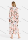 Wholesale Women's Casual Floral Print Long Sleeve Notched Neck Tie Front Midi Dress With Belt - Liuhuamall