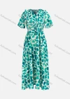 Wholesale Women's Casual Elegant Allover Print Ruffle Trim Short Sleeve Shirred Maxi Dress Y20042# - Liuhuamall