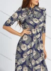 Wholesale Women's Mandarin Collar Allover Print Half Sleeve High Waist Maxi Dress - Liuhuamall