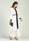 Wholesale Women's V Neck Guipure Lace Contrast Trim Maxi Dress - Liuhuamall