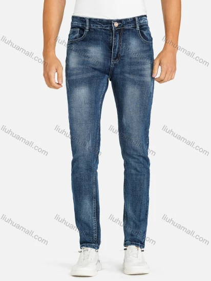 Wholesale Men's Casual Plain Distressed Pockets Slim Fit Stretch Jean