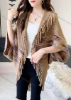 Wholesale Women's Casual Batwing Sleeve Striped Print Fringe Trim Cardigan Shawl - Liuhuamall