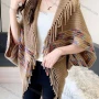 Wholesale Women's Casual Batwing Sleeve Striped Print Fringe Trim Cardigan Shawl preview