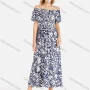 Wholesale Women's Casual Off Shoulder Allover Print Shirred Midi Slim Fit Dress preview