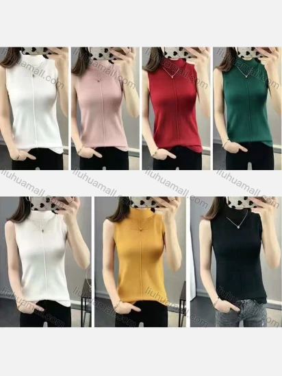 Wholesale Women's Casual Mock Neck Plain Knit Sleeveless Sweater Vest 614#