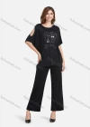 Wholesale Women's Casual Round Neck Cartoon Rhinestone Cold Shoulder Top - Liuhuamall