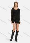 Wholesale Women's Casual Slim Fit See Through Sleeve Drawstring Split Side Dress 9461# - Liuhuamall