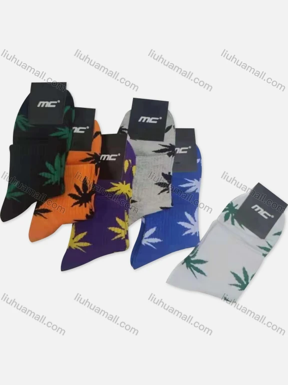 Wholesale Men's Casual Leaf Print Mid-calf Socks 10 Pairs