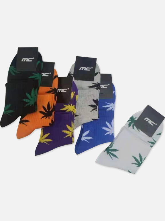 Men's Casual Leaf Print Mid-calf Socks 10 Pairs, Clothing Wholesale Market -LIUHUA, MEN, Sleepwear