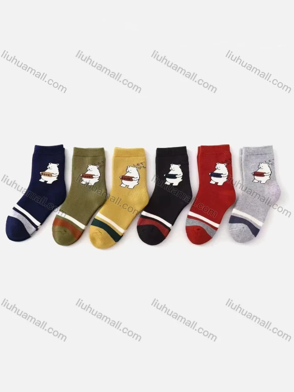 Wholesale Women's Casual Cute Bear Print Mid-calf Socks 10 Pairs