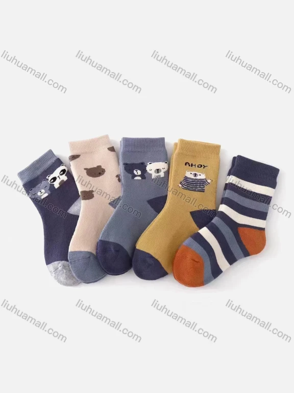 Wholesale Women's Casual Bear Print Mid-calf Socks 10 Pairs