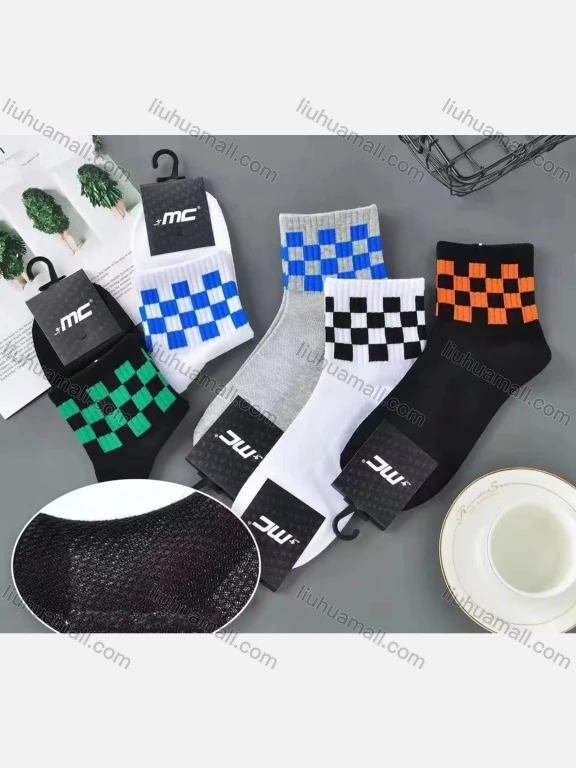 Wholesale Men's Casual Plaid Print Mid-calf Socks 10 Pairs