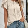 Wholesale Women's Casual Plain Swiss Dot Round Neck Short Sleeve Blouse 2340# preview