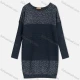 Wholesale Women's Plain Casual Round Neck Ribbed Rhinestone Decor Long Sleeve Knee Length Sweater Dress 9151# Navy Clothing Wholesale Market Liuhua