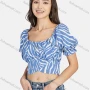 Wholesale Women's Casual Striped Bateau Neck Puff Sleeve Crossover Crop Blouse preview