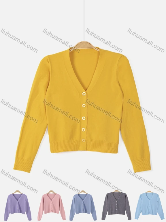 Wholesale Women's Causal V Neck Button Down Plain Knit Cardigan