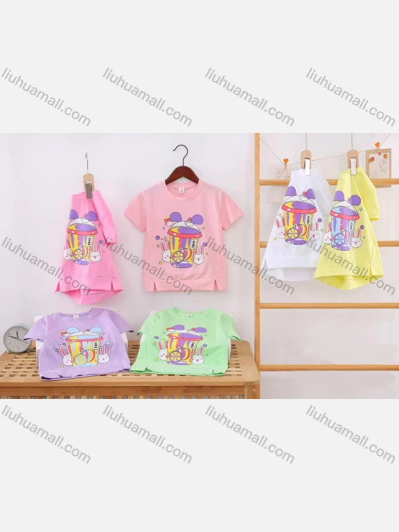 Wholesale Girl's Casual Cartoon Print 100% Cotton Round Neck Short Sleeve Tee