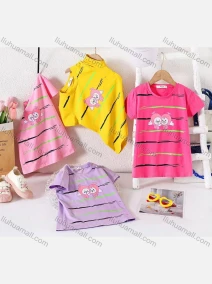 Wholesale Girl's Casual Cartoon Print 100% Cotton Round Neck Short Sleeve Tee, LIUHUA CLOTHING WHOLESALE