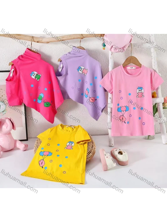 Wholesale Girl's Casual Cartoon Print 100% Cotton Round Neck Short Sleeve Tee
