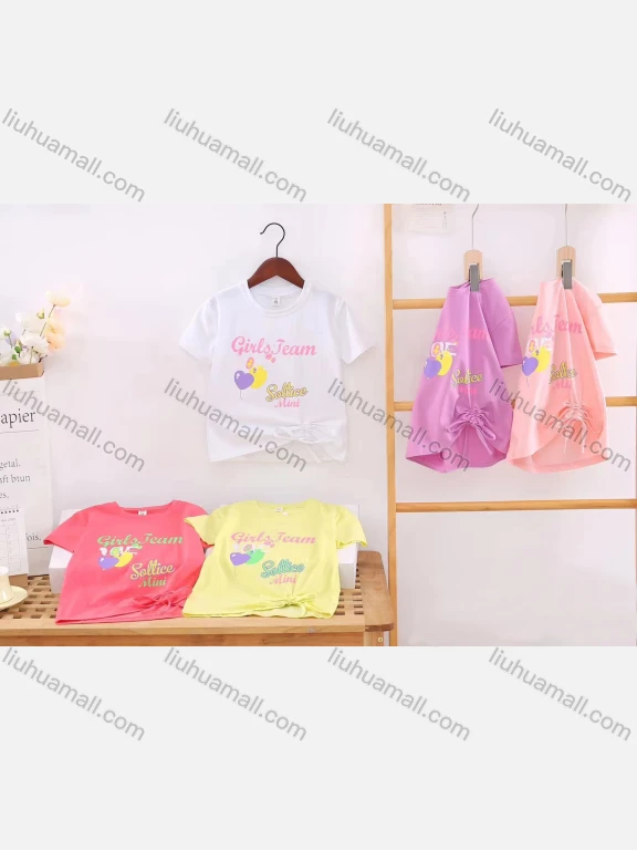 Wholesale Girl's Casual Letter Print 100% Cotton Round Neck Short Sleeve Tee