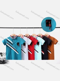 Wholesale Boy's Casual Striped & Letter Print Short Sleeve Modal Cotton Polo Shirt, LIUHUA CLOTHING WHOLESALE