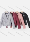 Wholesale Women's Casual Lapel Long Sleeve Zipper Plain Leather Jacket - Liuhuamall